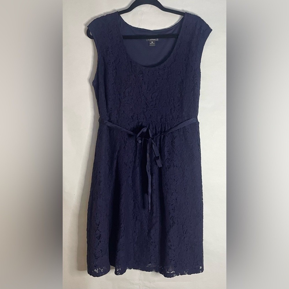 Oh Baby by Motherhood‎ Navy Blue Lace Tie Waist Dress XL Sleeveless